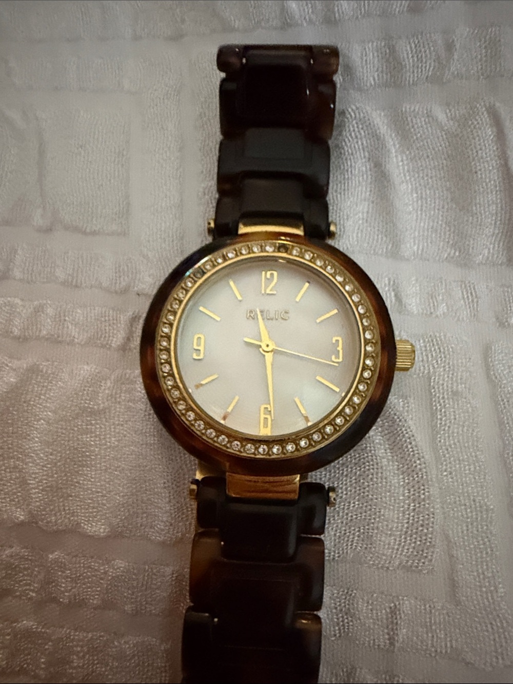 Relic Women's Brown Tortoiseshell and Gold Crystal Accent Watch